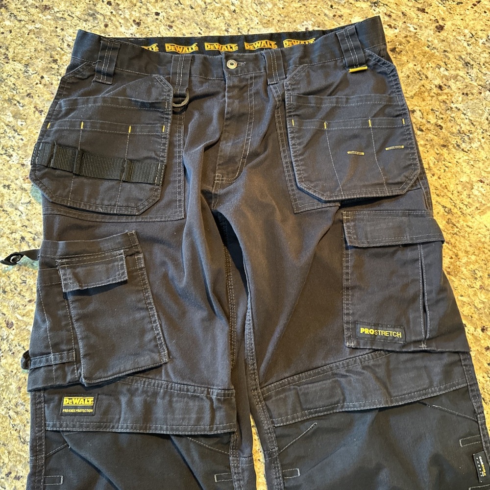 DeWalt Work Trousers Mens W36/31 Black Pro Stretch Holster Pockets Cargo